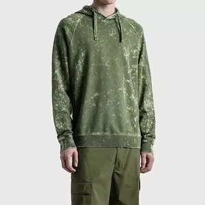 Men's Regular Fit Hooded Sweatshirt Solid Color Washed Cotton Fleece <b>Lightweight</b> Plain Dyed 500g Streetwear Customizable Pocket - Product Image 1