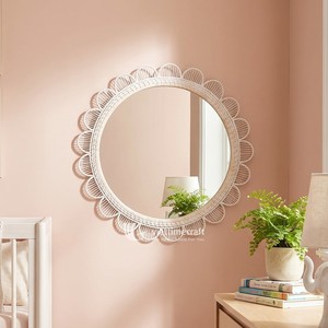 Luxury <b>Round</b> Woven Rattan Modern <b>Wall</b> <b>Mirror</b> with Scalloped Frame Easy Installation for Bedroom Bathroom & Living Room Decor - Product Image 4