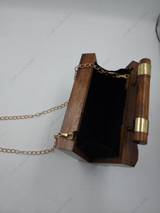 <b>Indian</b> handmade Faceted Geometric Wooden Clutch Handbag with Top Handle Designer Evening Party Wedding Hard Case <b>Bag</b> - Product Image 5