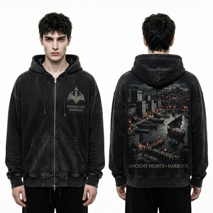 Vintage Black Hoodie Men Acid Washed Streetwear Rhinestone Bat Graphic Pullover Oversized Heavyweight Fleece Hooded Sweatshirts - Product Image 6