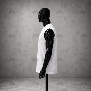 Camiseta Deportiva Blanca sin Mangas para Hombre, Talla Grande, de Algodón y Elastano, Estampada, Informal, para Entrenamiento - Product Image 5