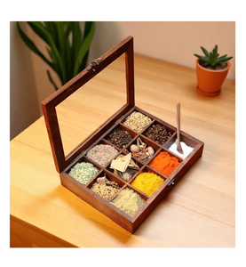 Wood Spice <b>Box</b> 9x9 Inch Decorative Wooden Spice <b>Box</b> 6 PCS Handcrafted Wooden Eco-Friendly Spice <b>Box</b> - Product Image 4