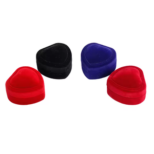 Boîte à bijoux élégante et écologique en velours durable à double compartiment, boîte de rangement pour bagues de couleur rouge unie, boîte à bagues pour couple - Product Image 2