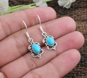 Auténticos Pendientes de Turquesa Natural, Plata de Ley 925, Gema Azul Sleeping Beauty, Joyería Dominicana Genuina al por Mayor - Product Image 5