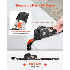 Lot de 4 sangles à cliquet rétractables 1 x 10 pieds, sangles d'arrimage avec crochets en S, résistance à la rupture de 1200 livres, boucles souples pour remorques, toit de voiture, déménagement - Product Image 3