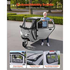 Scooter de mobilité fermé à 3 roues pour seniors et adultes, capacité de 650 lb, 3 places, scooter électrique récréatif de 1500 W, 37 pouces - Product Image 2