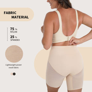 High Waist Seamless Shapewear Shorts With Belly Control And <b>Thigh</b> Slimming For Women In Beige Color - Product Image 5