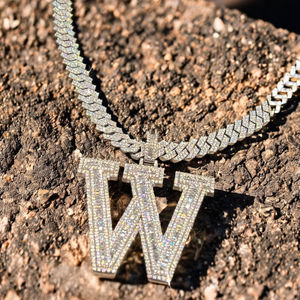 Collar de Hombre de Plata 925, Estilo Hip Hop, con Inicial Personalizada, Letra Grande, Diamantes de Imitación, Bañado en Rodio - Product Image 5