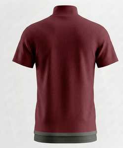 T-shirt à col roulé à manches courtes pour homme, couleur bordeaux, coupe classique, couleur unie, bordure contrastée, style décontracté - Product Image 3