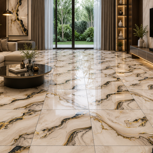 Carreaux de sol en porcelaine Carlin Gold 60x60 cm, imitation pierre brillante, style contemporain, pour salle de bain. - Product Image 6