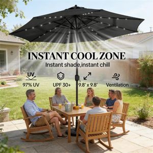 Ombrellone da Esterno Nero per Terrazzo, Giardino e Cortile con Base di Qualità Inclusa - Product Image 3