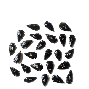 High quality black obsidian arrowhead rune set <b>Crystal</b> Rune Wicca Energy natural stone for Divination and Intuition Meditation - Product Image 2