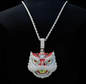 Collier pendentif tête de lion coloré serti de zircons, en laiton, style hip-hop, bijoux pour hommes - Product Image 1