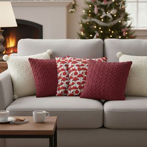 Ensemble de 6 housses de coussin décoratives SOGA, rouge et blanc, en tricot bouclé, motif feuille de Ginkgo texturé, pour coussins décoratifs - Product Image 6