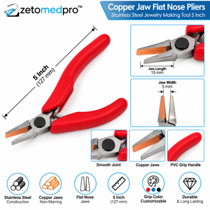 Copper Jaw Flat <b>Nose</b> Pliers Stainless Steel Jewelry Making Tool 5 Inch Zetomed Pro - Product Image 5