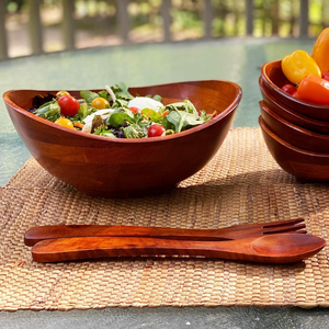 ชามตกแต่ง ชามทำมือจากไม้ธรรมชาติ 4 ชิ้น ทำจากไม้กระถินเทศ เป็นมิตรกับสิ่งแวดล้อม ใช้กับเครื่องล้างจานได้ เหมาะสำหรับงานเลี้ยง ใส่ผลไม้ สลัด - Product Image 4