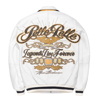 Blouson Bomber Homme Blanc en PU, Logo Brodé sur le Devant, Col Rabattable, Fermeture Éclair, Style Décontracté, Veste Letterman – Direct Usine