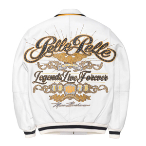 Direct Factory Men's White PU Bomber <b>Jacket</b> Embroidered Logo Front Turn-down Collar Zipper Closure Casual Style Letterman <b>Jacket</b> - Product Image 4