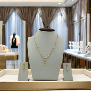 Ensemble collier élégant avec pendentif en perles dorées et boucles d'oreilles assorties pour femmes, bijoux de mode traditionnels pour mariage et fêtes. - Product Image 4