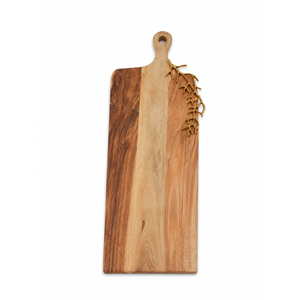 Planche à charcuterie ronde en bois sur mesure avec poignées en métal décoratives en forme de feuille pour la vaisselle des hôtels et restaurants de luxe - Product Image 1