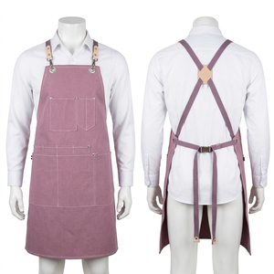 450 GSM Heavy Canvas Barber <b>Apron</b> Brown <b>Leather</b> Pocket Panels Custom Embossed Logo Design <b>Leather</b> Barber <b>Apron</b> - Product Image 4