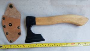 Mini <b>Carving</b> Bearded Pizza Cutter Axe with Sheath Forged Steel Blade <b>Wood</b> Handle - Product Image 4