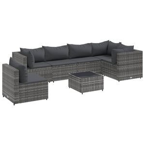 Conjunto de Muebles de Patio de Ratán PE Gris con Acero con Recubrimiento en Polvo y Vidrio Templado, Muebles de Patio Duraderos para Exteriores - Product Image 2