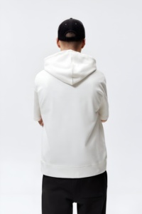 Sweat-shirt à manches courtes, coupe ample, avec capuche réglable et poche avant, finitions côtelées, vente en gros - Product Image 2