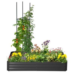 Fioriera rialzata nera 6FT X 3FT con asta di supporto, elegante traliccio e cancello per aiuole - Product Image 2