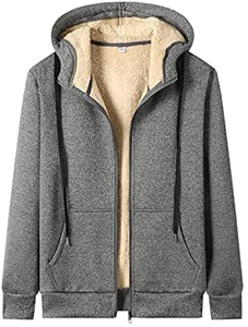 Men <b>Fleece</b> Tracksuit Set <b>Hooded</b> Zip Up <b>Jacket</b> And Jogger Pants Sherpa Lined Winter Casual Sportswear Solid Gray Full Sleeve - Product Image 2
