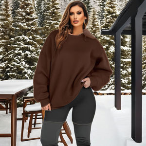 Women Oversized Crew Neck Sweatshirt Solid Color Drop Shoulder Long Sleeve Knitted <b>Winter</b> <b>Top</b> Breathable Cotton Bamboo Fiber - Product Image 1