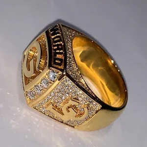 Tishya Men's Moissanite Hip Hop Championship <b>Ring</b> 88 Letter G <b>Iced</b> Vintage Style Brilliant Cut Claw Setting 18gm Gold Plated 925 - Product Image 3