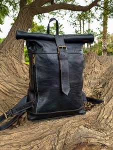 Genuine Leather Roll Top <b>Backpack</b> Factory Wholesale Cowhide Travel Rucksack Mens Vintage Laptop Bag Gear LTBP-0076 - Product Image 4