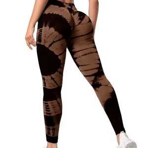 High Waist Full-Length Yoga Leggings Tie-Dye Print Four-Way Stretch Spandex Polyester Ruched Butt Design - Product Image 4