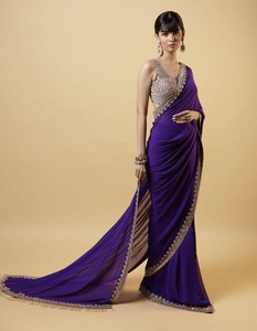 Indian Ethnic Partywear Saree in Faux Georgette with Embroidery Work for Wedding Occasion and <b>Festive</b> Function For Women Wear - Product Image 1