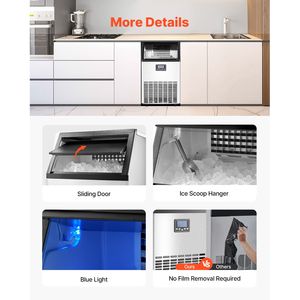Macchina per il ghiaccio commerciale, 45 cubetti in 15 minuti, capacità di stoccaggio 33 libbre, autoportante, capacità totale 150 libbre - Product Image 6