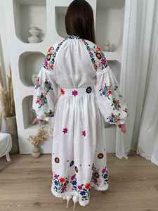 Women <b>Boho</b> Embroidered Cotton Maxi <b>Dress</b> Vintage Floral Handwork Tassel Tie Waist <b>Long</b> Sleeve Ethnic Style Summer <b>Dress</b> - Product Image 3