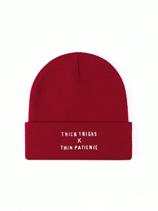 Thick Thighs X Thin Patience Embroidered Beanie Hat Olive Green Unisex Casual <b>Winter</b> <b>Cap</b> Hand Embroidery Letter Pattern Beanie - Product Image 3