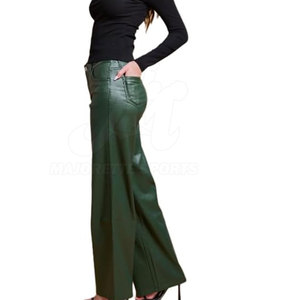 Pantalons en cuir pour femmes, coupe slim, taille haute, en cuir véritable doux, tendance, à vendre - Product Image 5