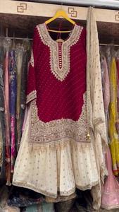 Ensemble haut et sharara en faux georgette lourde avec sequins et dentelle fantaisie brodée à la main, entièrement cousu, tailles M, L, XL et XXL pour femmes - Product Image 3