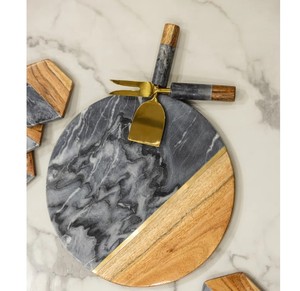 Modern Wooden Slate Cheese <b>Board</b> <b>Set</b> Stainless Steel Slicer Knife Charcuterie Serving Platter Dishwasher Safe for Cheese - Product Image 2