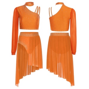 Completo da ballo latino lirico da donna: top corto, slip, pantaloncini e gonna in chiffon - Costume moderno per performance di danza, ballo da sala e <span class=keywords><strong>jazz</strong></span> - Product Image 4