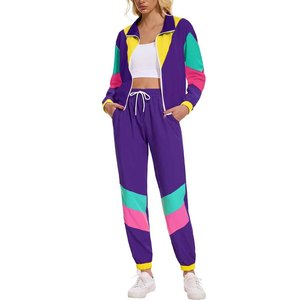 Survêtement femme color block à manches longues avec fermeture éclair sur le devant, vêtements de sport décontractés avec poches latérales, style printemps - Product Image 3