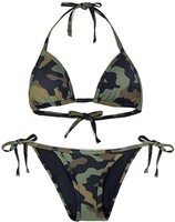 Lynx Handgemaakte Camo Print Halter Regular Fit 2-delige Bikiniset Driehoekige BH Trekkoord Aantrekkoord aan de zijkant Onderkant Eco-vriendelijk Sneldrogend