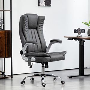 Sedia da Ufficio Girevole in PU con Vibrazione e Riscaldamento, Schienale Alto e Braccioli Ribaltabili, Grigia - Altezza Regolabile - Product Image 2