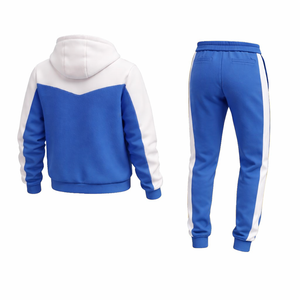 Men’s Casual Sports Tracksuit Set Blue <b>White</b> Hoodie Sweatpants Fitness Running Gym Wear OEM Custom Logo - Product Image 3