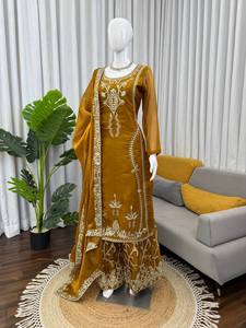 Conjunto de Salwar Kameez de Seda Vintage con Dupatta Bordada, Traje Indio Pakistaní para Mujer, para Bodas y Fiestas - Product Image 4