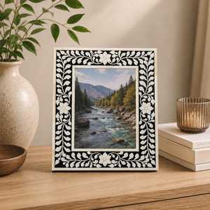 Hand Crafted Mother of Pearl Inlay Picture <b>Frame</b>: <b>Black</b> Floral Bohemian Photo <b>Frame</b> - Product Image 5