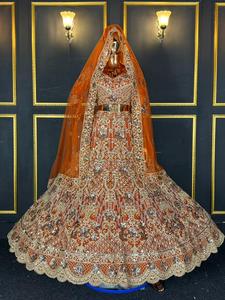 Bridal <b>Lehenga</b> Choli Heavy Embroidery Floor-Length A-Line Silhouette V-Neck Polyester/Cotton Fabric Wedding Outfit for Women - Product Image 4