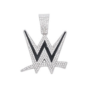 Pendentif logo W avec pierres en moissanite, argent 925 plaqué rhodium, charme unisexe hip-hop, à porter au quotidien - Product Image 1